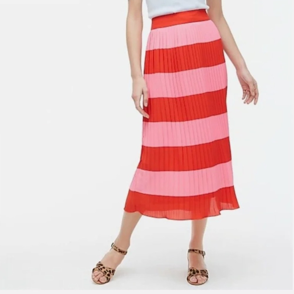 J. Crew Pleated Red and Pink Midi Skirt size 00